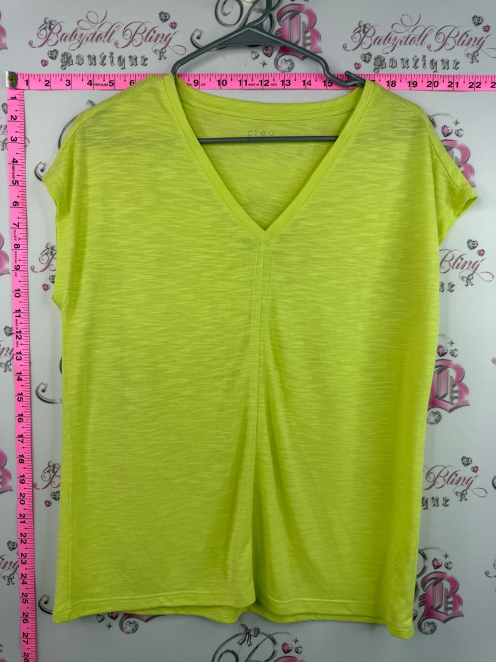 cleo T-shirt tank style neon bright Lime Green V-Neck Short Sleeve Top